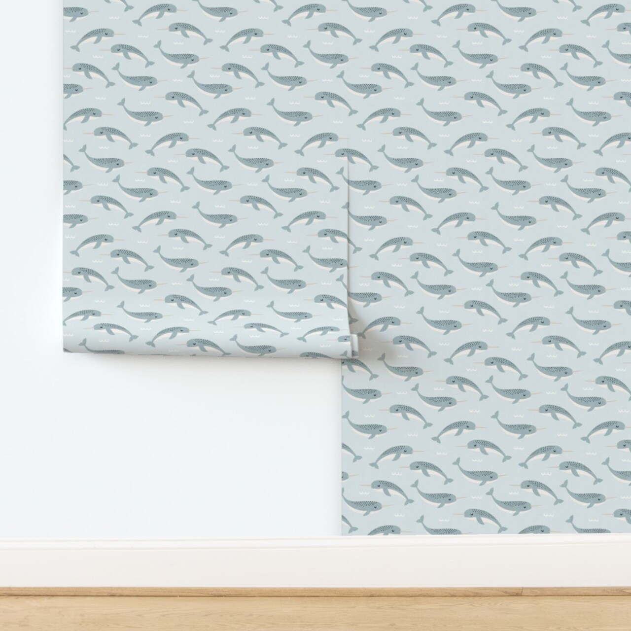 Little Blue Narwhal Ocean Animal Waves Light Under The Sea Life Coastal Creature Custom Removable Wallpaper by Spoonflower Peel & Stick Wallpaper 2FT Wide